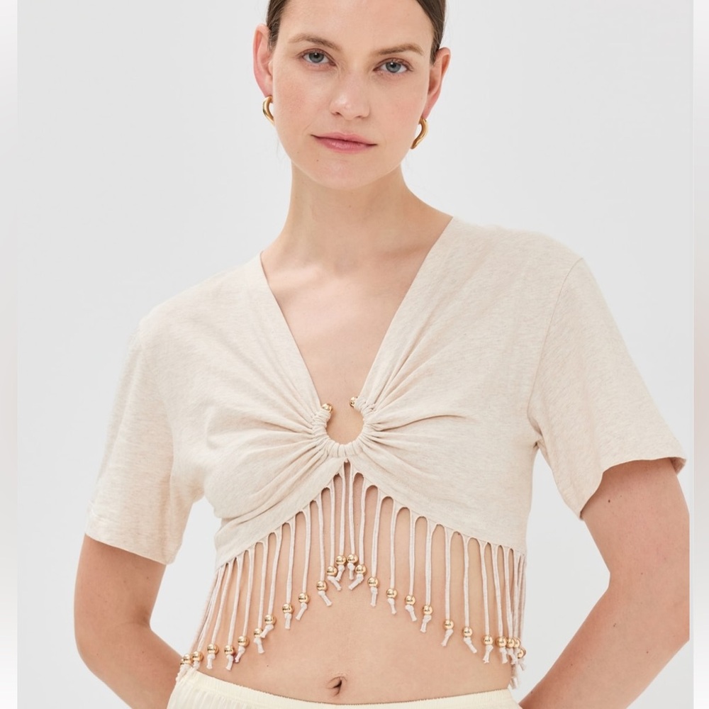 Paco Rabanne Beige Fringe Crop Top